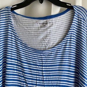 Blue and white blouse.